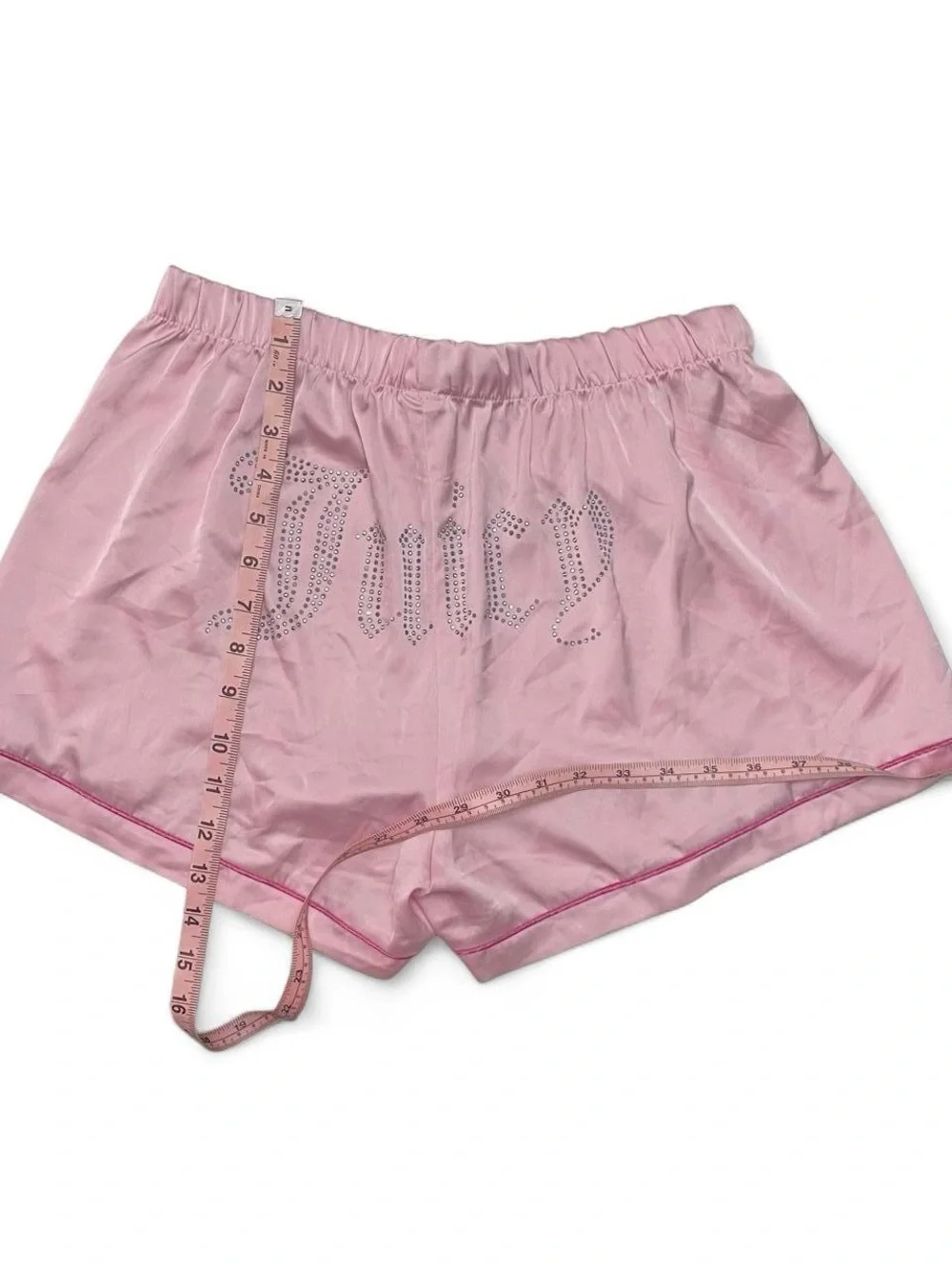 Y2K Juicy Couture Pink Satin Rhinestone Sleep Shorts S